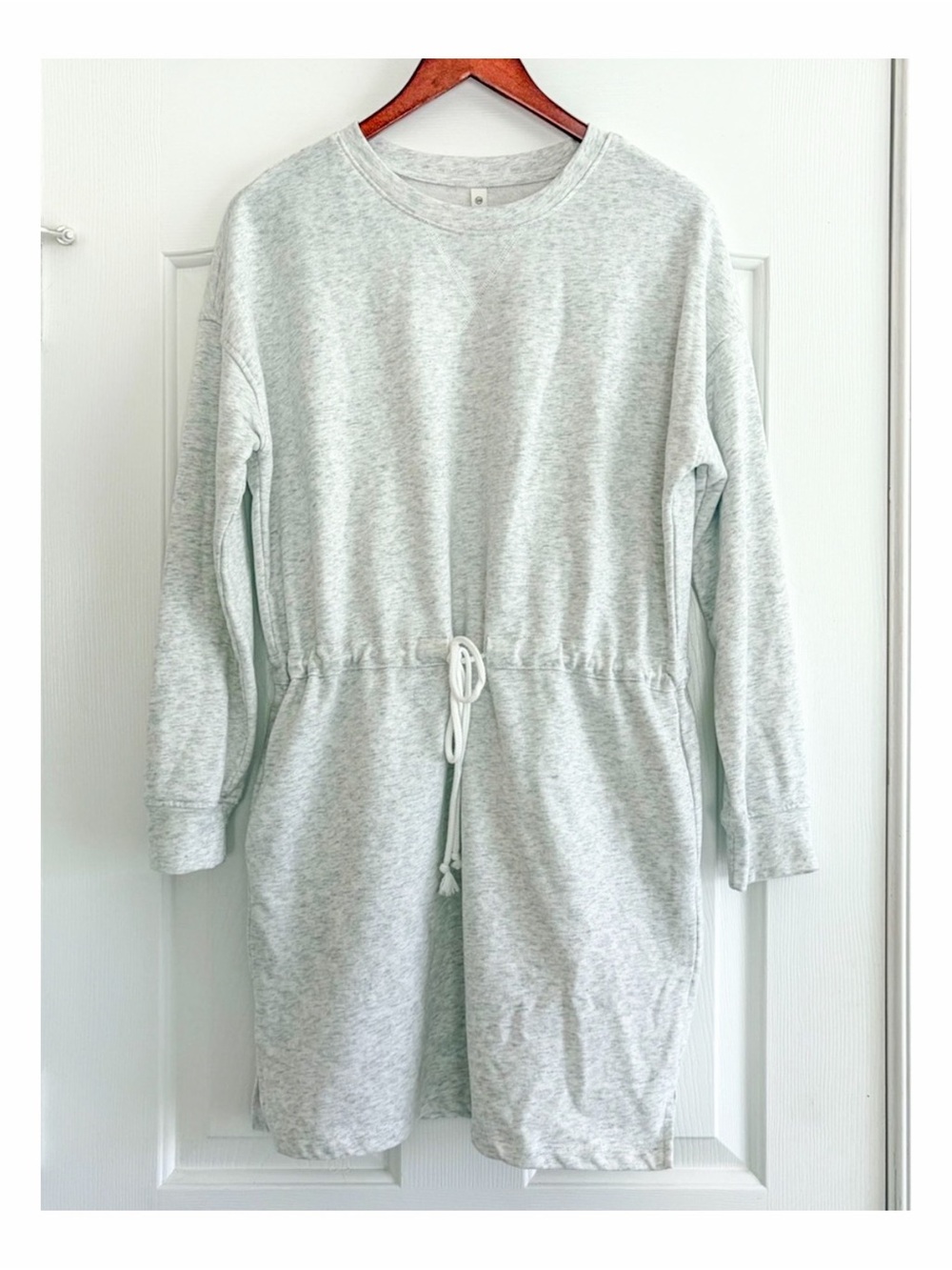 WishList Gray Sweatshirt Dress S/M Drawstring Waist Pockets Cotton Mini